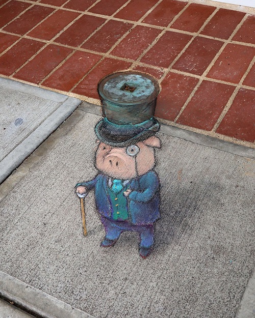 Rysunek Davida Zinna, studzienka kanalizacyjna jako street art. Przez take studzienki wykonujemy na prace WUKO polegające na czyszczeniu kanalizacjiRysunek Davida Zinna, studzienka kanalizacyjna jako street art. Przez take studzienki wykonujemy na prace WUKO polegające na czyszczeniu kanalizacji