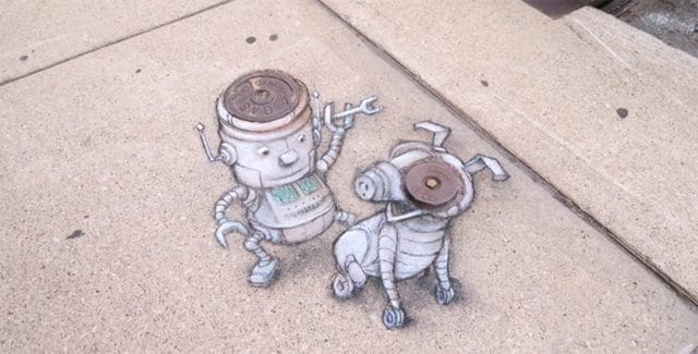 Rysunek Davida Zinna, studzienka kanalizacyjna jako street art. Przez take studzienki wykonujemy na prace WUKO polegające na czyszczeniu kanalizacji